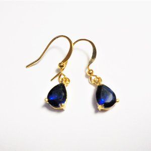 Earrings Zirconium Drops Dangles Blue Golden Tone